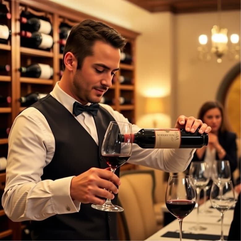 a sommelier pouring wine